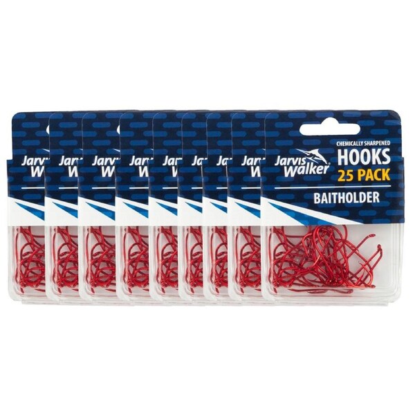 10x 25PK Sz 2 Jarvis Walker Red Baitholder Chemically Sharpened Fishing Hooks
