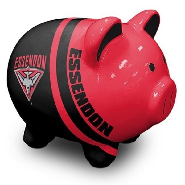 AFL Ceramic Piggy Bank - Essendon Bombers - Money Box Coin Slot - 14x12x11cm