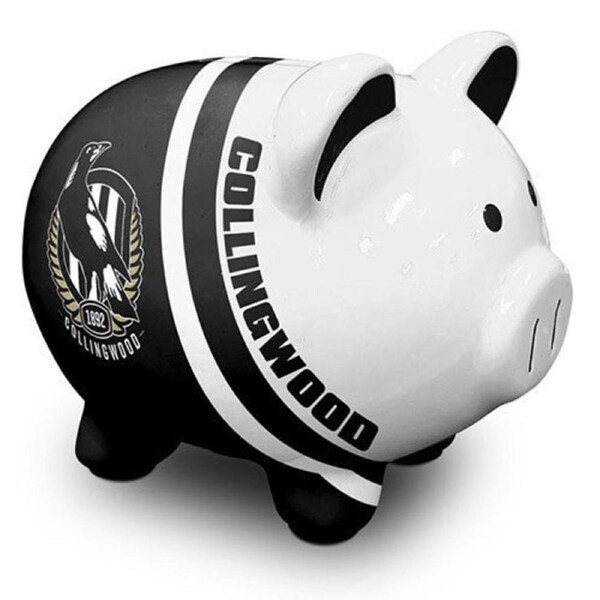 AFL Ceramic Piggy Bank - Collingwood Magpies - Money Box Coin Slot - 14x12x11cm