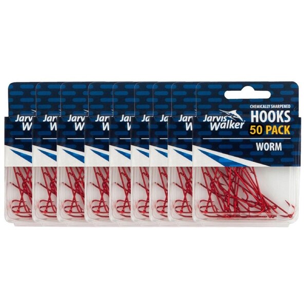 10x 50PK Sz 2/0 Jarvis Walker Red Long Shank Sharpened Fishing Hooks