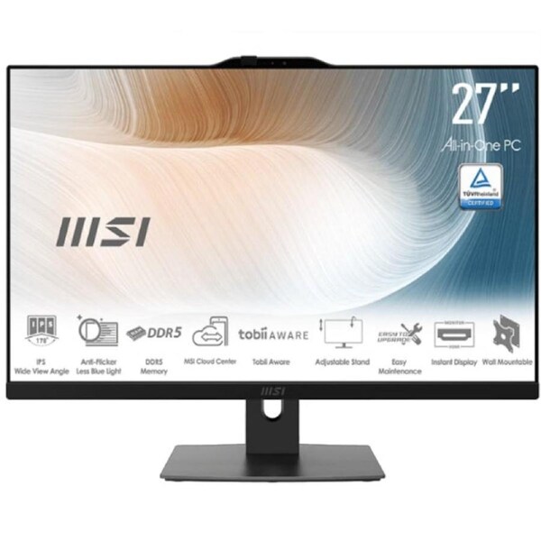 MSI Modern AM272P 1M-1219AU AIO Black 27' Non-Touch Intel Core 7 150U D5 64GB 1x M.2 SSD WiFi6 Webcam Height Adjustable Wired KBM Win11Pro 3Y Onsite