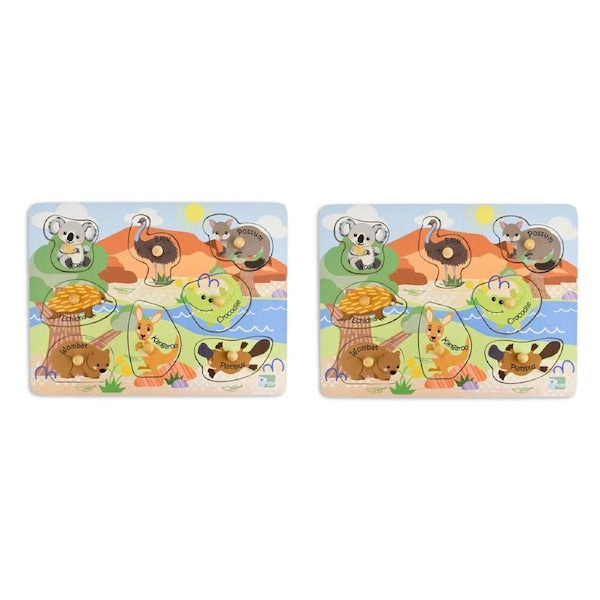 2PK Koala Dream Wooden 2 In 1 Aussie Animals & Their Babies Peg Kids Puzzle 18m+