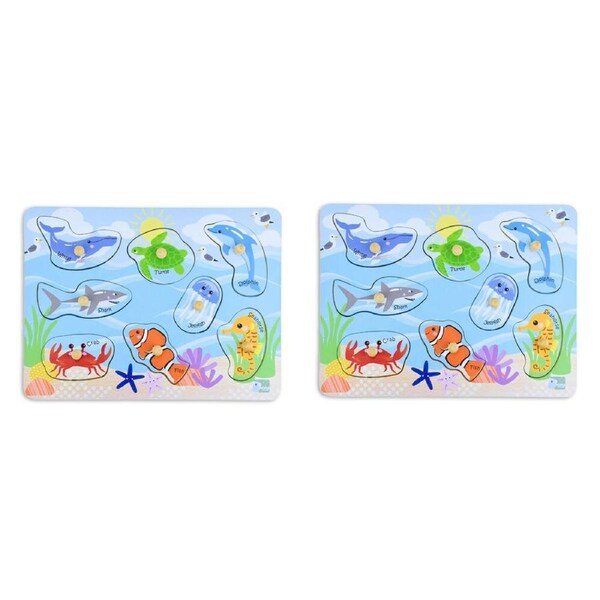 2PK Koala Dream Wooden 2 In 1 Sea Animal & Their Habitats Peg Kids Puzzle 18m+