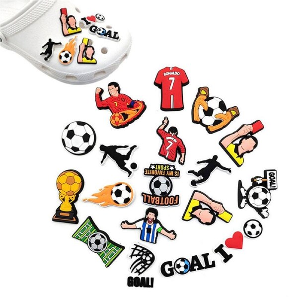 Nevenka 18 Pcs Clog Shoe Charms Soccer Theme Sandals Decor Accessories