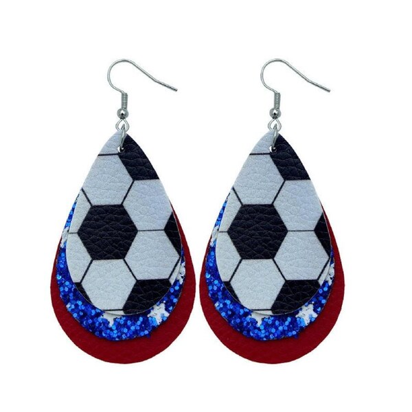 Nevenka A Pair Glitter Soccer Earrings Sequins Layered Teardrop Shaped Eardrop-7