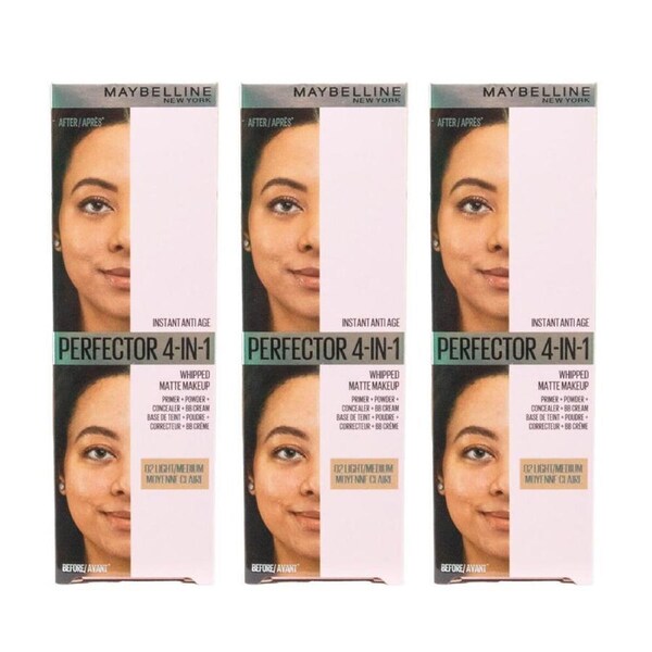 3PK Maybelline 4-in-1 Perfector Whipped Matte Makeup 30ml 02 Light Medium