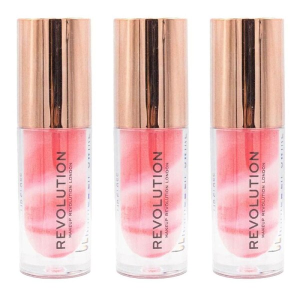 3PK Revolution Liquid Lip Gloss Shine 4.5ml Swirl Soft Pink Glossy Makeup