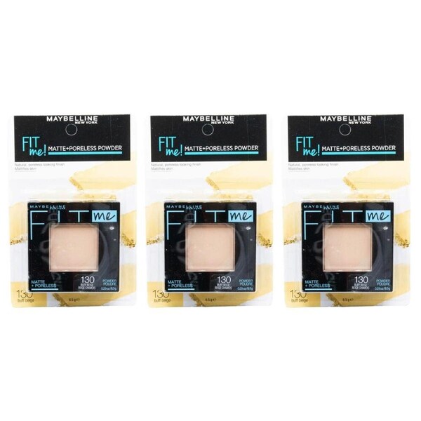 3PK Maybelline Fit Me Matte Poreless Compact Powder 8.5g Buff Beige 130