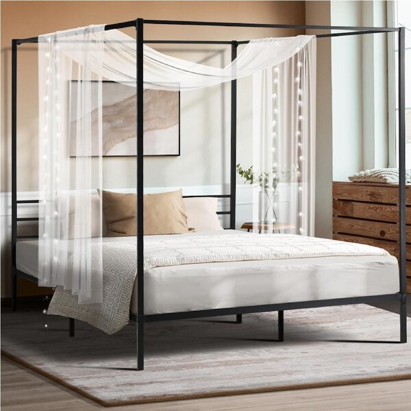 Oikiture Metal Canopy Bed Frame Queen Double Single Size Platform Queen