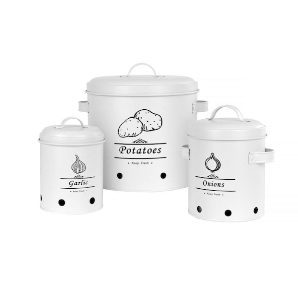 Clevinger 3 Piece Rustic Style Galvanised Iron Vegetable Storage Tins Container