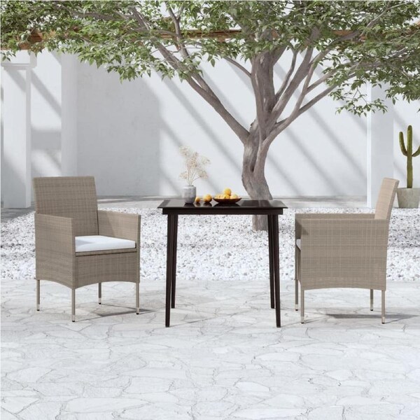 3 Piece Garden Dining Set with Cushions Beige and Black vidaXL