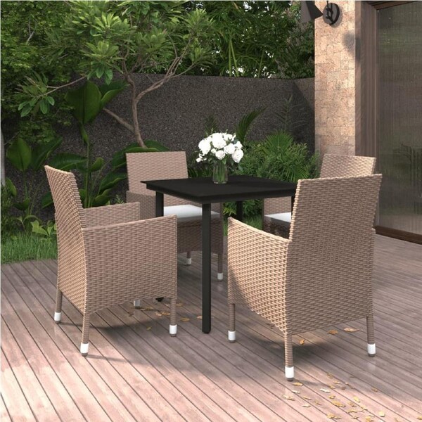5 Piece Garden Dining Set with Cushions Poly Rattan and Black vidaXL
