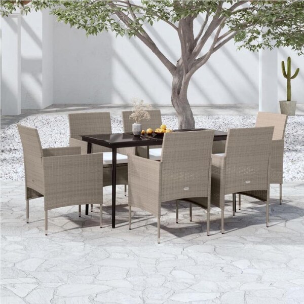 7 Piece Garden Dining Set with Cushions Beige and Black vidaXL