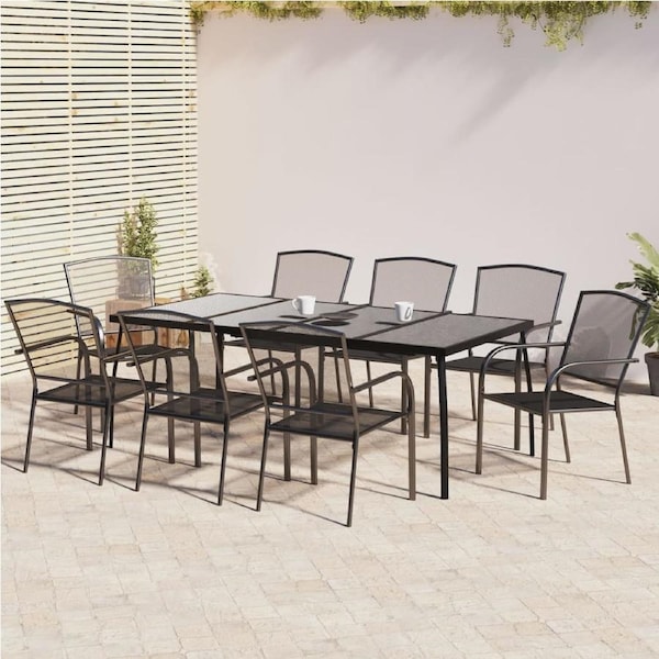 9 Piece Garden Dining Set Anthracite Steel vidaXL