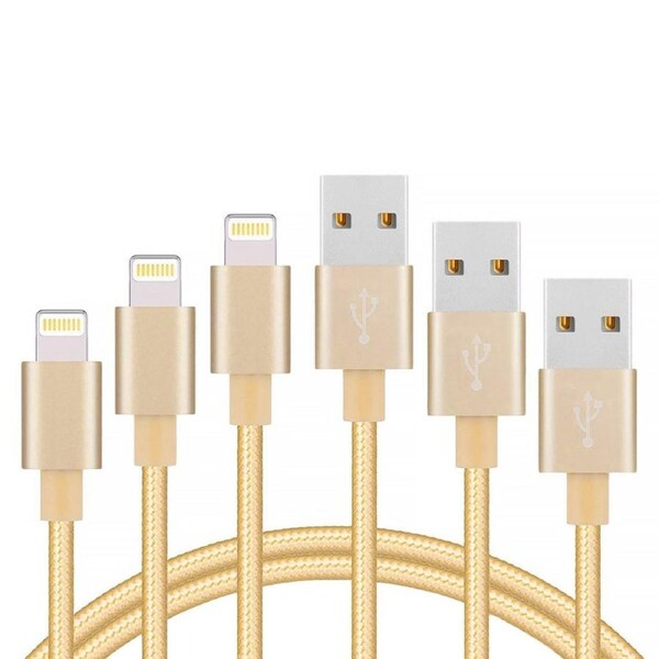 3 Pack 1m Data Transfer Charger Charging USB Cable Cord for Apple iPhone iPad iPod Bulk Braided Gold Strong Nylon