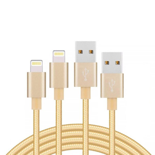 2 Pack 2m Long Braided Data Transfer Charger Charging USB Cable Cord for Apple iPhone iPad iPod Bulk Braided Gold Strong Nylon