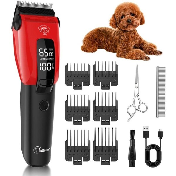 Hatteker Dog Clippers Professional Electric Pet Hair Trimmer with 7500 RPM Clippers Dog Cat Cordless Dog Trimmer Auxiliary Light