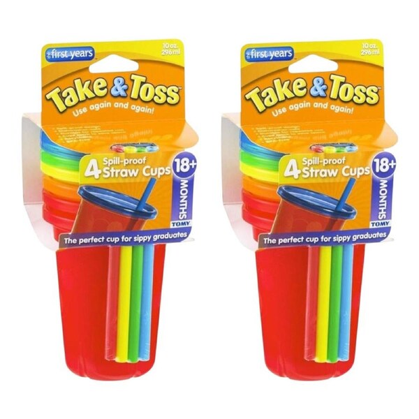 The First Years Take & Toss Straw Sippers 2 Pack – 8 Leak Resistant Toddler Cups