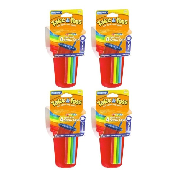The First Years Take & Toss Straw Sippers 4 Pack – 16 Leak Resistant Toddler Cups