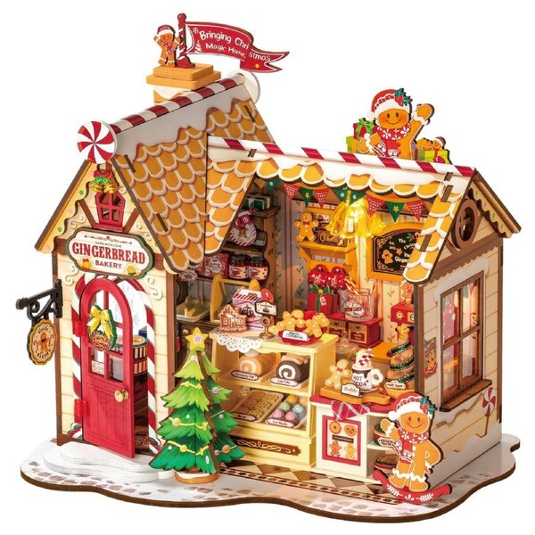 Rolife DIY Gingerbread House Kit - DG176 - 3D Wooden Puzzle with LED Lights for Adults