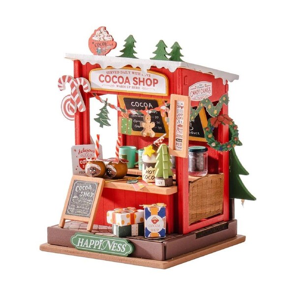 Rolife Cocoa Shop DIY Miniature Kit - DS042 - 3D Wooden Puzzle with LED Lights for Adults