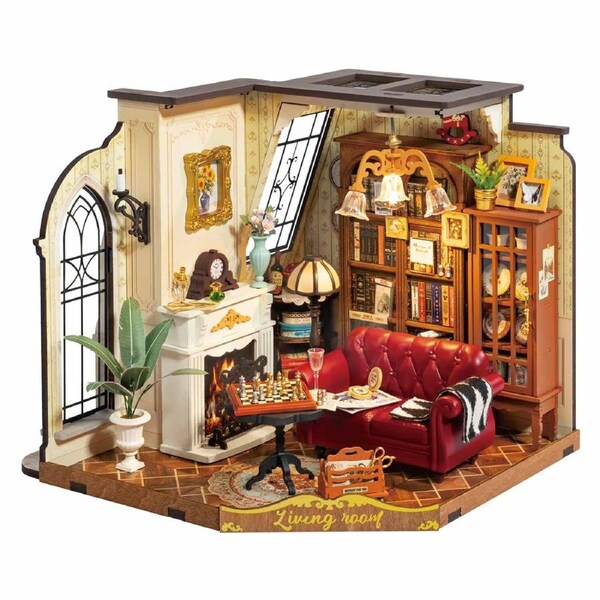 Rolife Catherine's Living Room DIY Miniature House - DG175 - 3D Dollhouse Kit with LED Lights for Adults