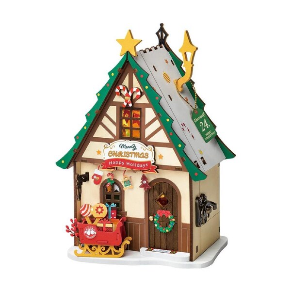 Rolife Twinkling Christmas House DIY Miniature Kit - DS036 - 3D Wooden Puzzle with LED Lights