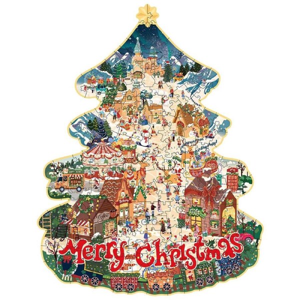 Robotime Christmas Town DIY 3D Wooden Puzzle - TA007 - Miniature Village Kit with LED Lights for Adults