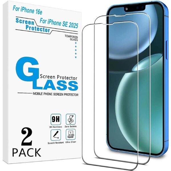 [2 Pack] Screen Protector for iPhone 16e / SE 2025 (6.1-Inch) Tempered Glass, 9H, Anti Scratch, Case Friendly