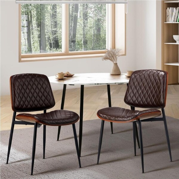 Oikiture 2x Dining Chairs Kitchen Accent Chair Lounge Room PU Leather Style 2/Walnut