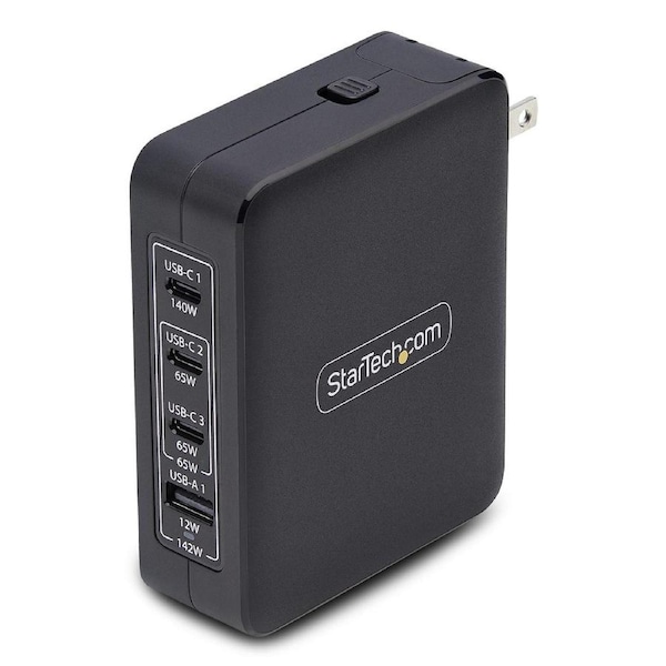 StarTech.com 140W USB-C Wall Charger, 3x USB-C/1x USB-A, PD 3.1 International GaN Power Adapter for MacBook/Dell XPS/Inspiron