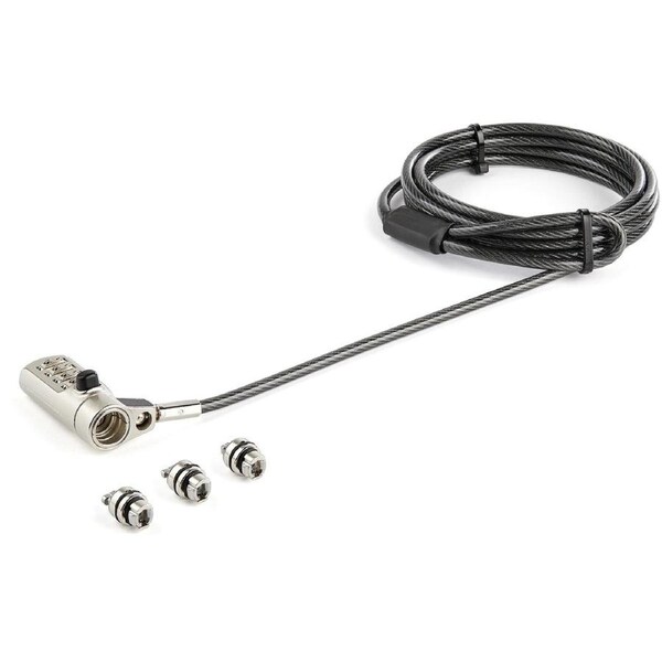 StarTech.com 6.5' (2m) 3-in-1 Universal Laptop Cable Lock - 4-Digit Combination Laptop/Desktop Security Cable Lock Compatible w/ K-Slot, Nano & Wedge Slot Computer - Anti-Theft Steel Cable