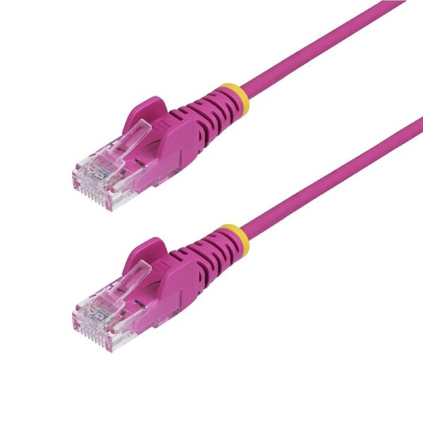 StarTech.com 15m Pink Slim CAT6 Ethernet Cable, Snagless, 100W PoE, UTP, LSZH, 28AWG Pure Bare Copper Wire, Slim RJ45 Network Patch Cord w/Strain Reliefs, Fluke Tested