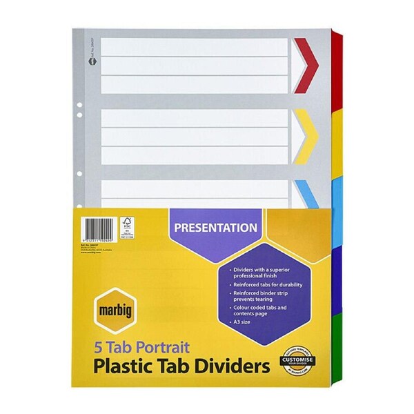 Marbig Indices & Divider 5 Tab Reinforced A3 Portr