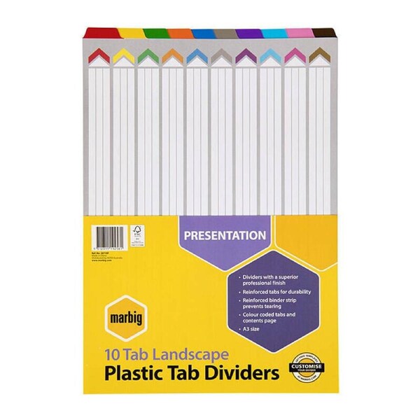 Marbig Indices & Divider 10 Tab Reinf A3 Landscape
