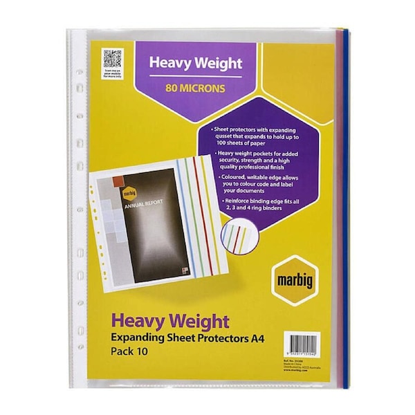 Marbig Sheet Protectors H/Weight A4 Expanding Pk10