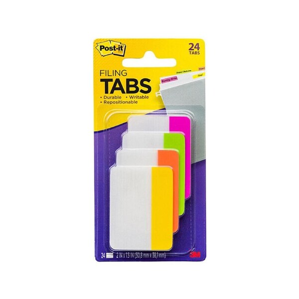 Post-It Filing Tabs Pink Green Orange Yellow 50 x 38mm 24-Pack - Box of 6