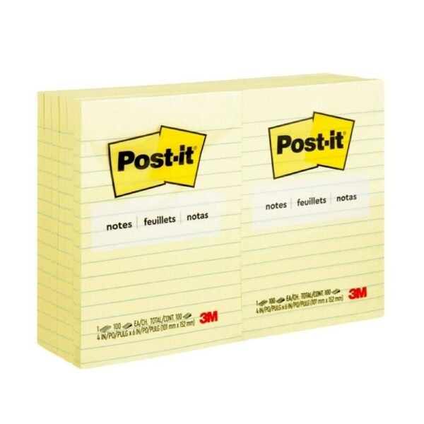 Post-It Lined Notes Canary Yellow 101 x 152mm 12-Pack