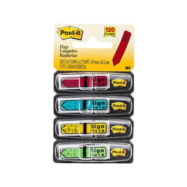Post-It Sign Here Flags Primary Colours 12 x 45mm 4-Pack - Box of 6