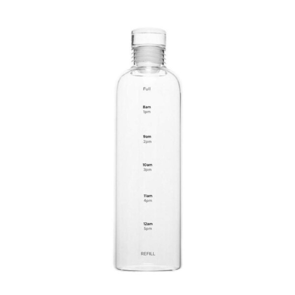 Heat-Resistant Glass Water Bottle with Time Markers 750ml