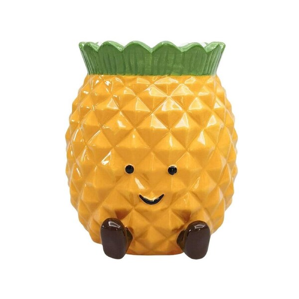 Urban Ceramic Penny Pineapple Friends Vessel Decorative Vase 14x12cm Yellow
