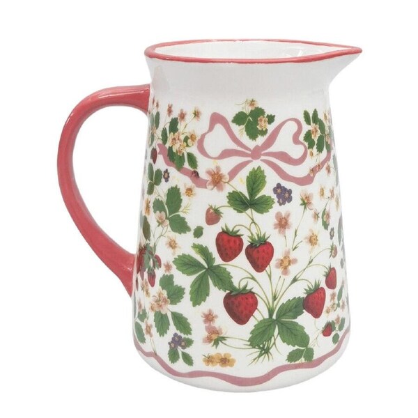 Urban Ceramic Strawberry Fields Pitcher Jug 15x16cm Green/Red