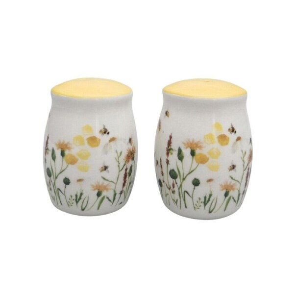 2pc Urban Ceramic Bee Meadow Salt and Pepper Shakers Set 8x6cm Yellow