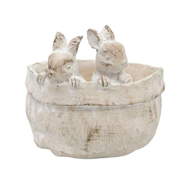 Urban Ceramic Fable Bunnies Bowl Outdoor Garden Decor 18cm Bisque