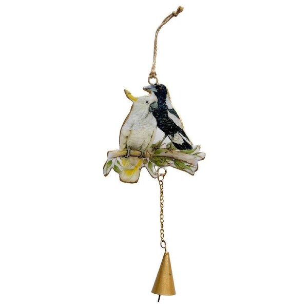 Urban Iron Popcorn Blue Magpie Cocky Outdoor Hanging Bell 18x10cm Black/White