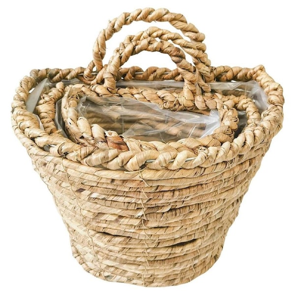 3pc Urban Coconut Fibre Woven Basket Outdoor Planter Pot Set 27cm Natural