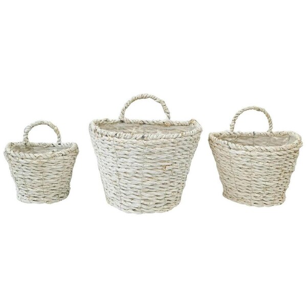 3pc Urban Coconut Fibre Woven Basket Outdoor Planter Pot Set 27cm White