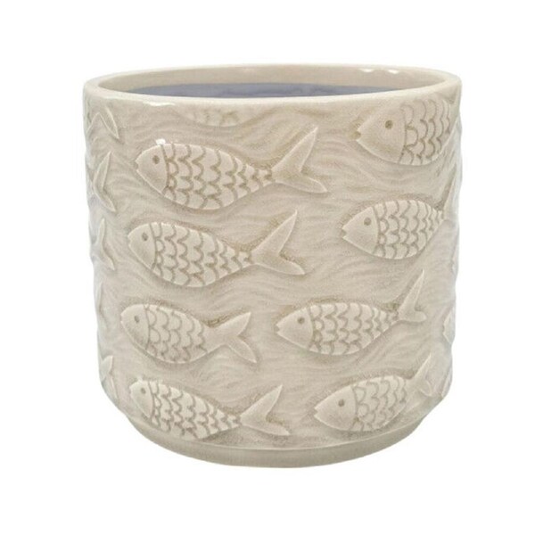 Urban Fish Stoneware Outdoor Garden Planter Pot 14x13cm Bisque