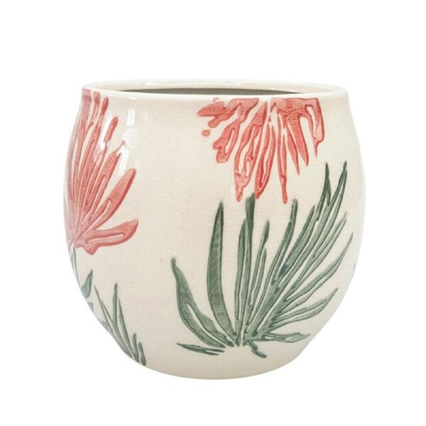 Urban Pilbra Round Stoneware Outdoor Planter Pot 18x15cm Red/Beige