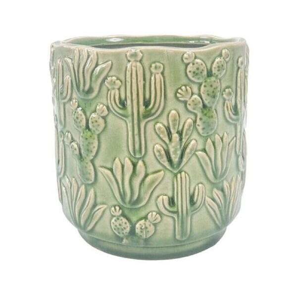 Urban Cactus Stoneware Outdoor Garden Planter Pot 15x14cm Green